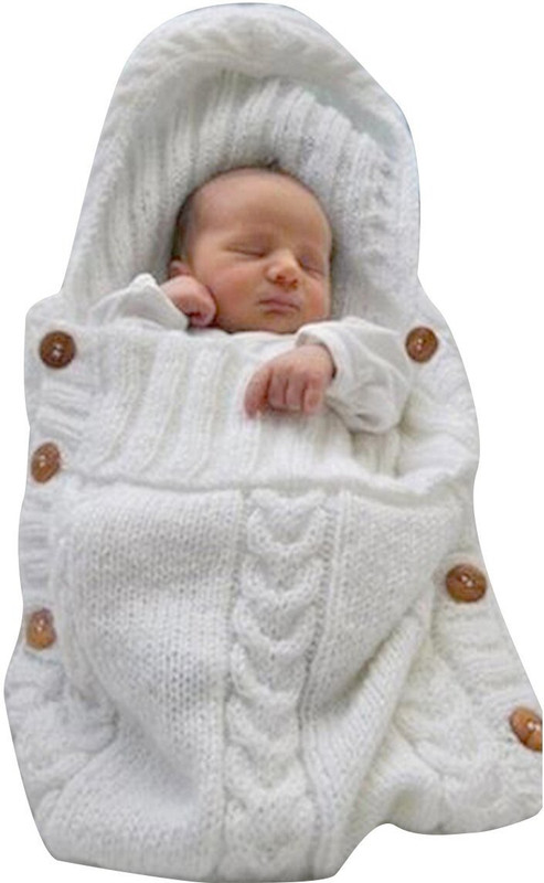 BABYMOON Organic Knitted Swaddle Sleeping Bag Sleep Sack-Wrapping Blanket-Baby Cover Sleeping Bag(White)