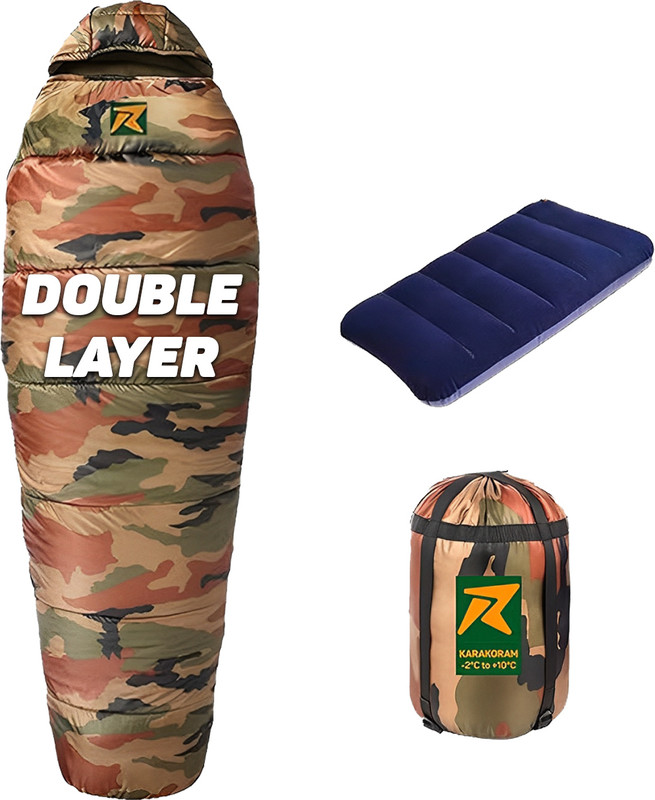 Rocksport Karakoram With Fleece Liner, -2°C to +10 °C, (Camouflage, 1.7 Kg) Sleeping Bag(Multicolor)