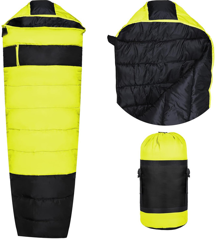 Hacer Half Mummy & Half Rectangle Shape for Camping Hiking Traveling (-10°C to +0°C) Sleeping Bag(Yellow, Black)