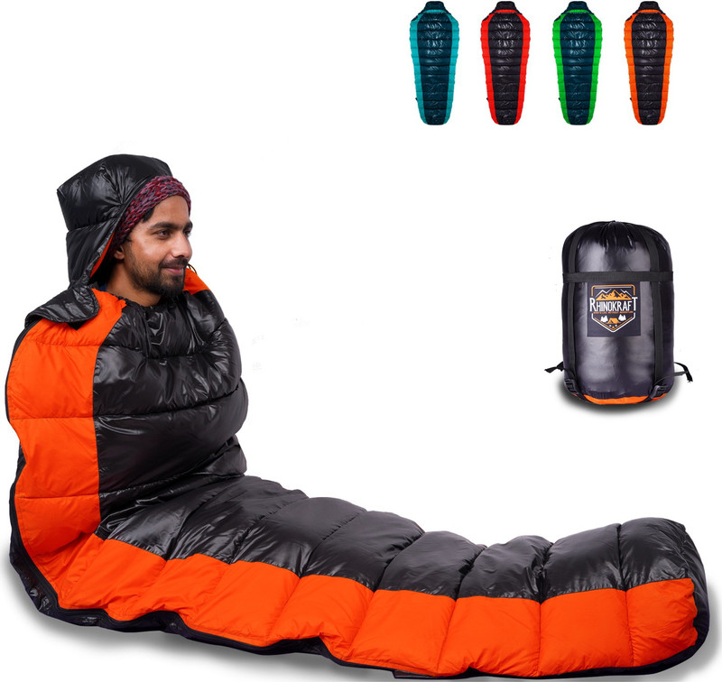 RHINOKraft Premium Quality Light Weight Nylon 1.2 Kg , 8 to 20 Degree Celsius with Pillow Sleeping Bag(Orange)