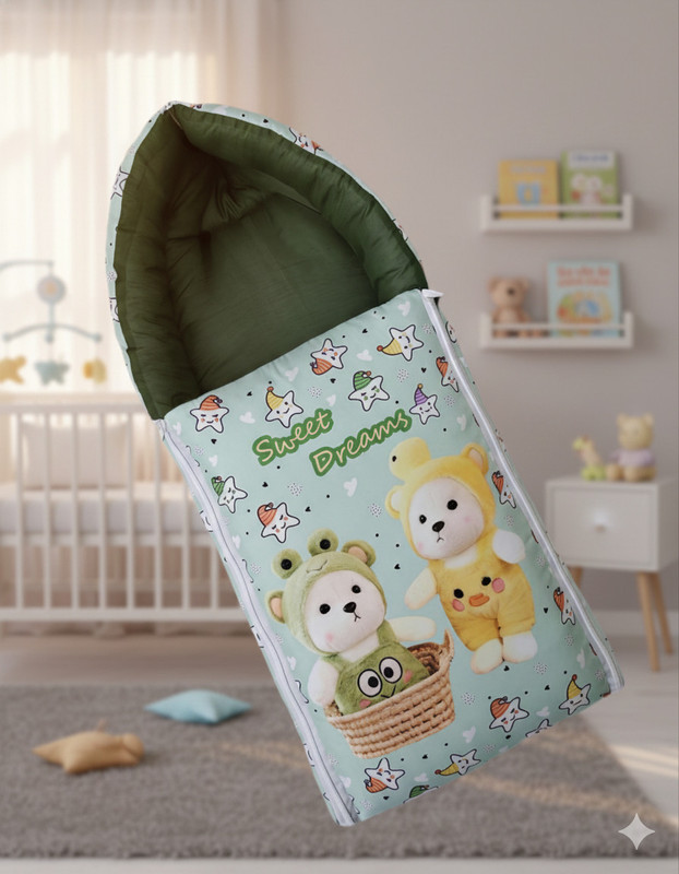 SBN Baby Cotton Bedding and Carrying Sleeping Bag Baby Sleeping Bag CARTOON PRINT Sleeping Bag(Green)