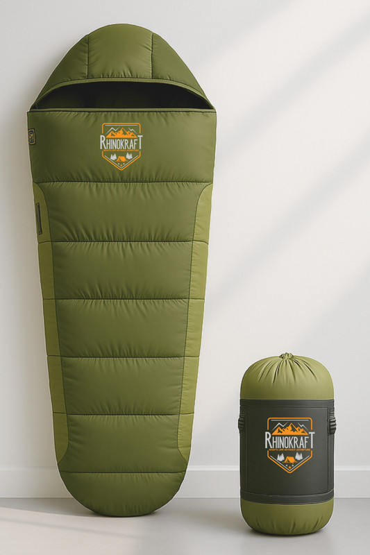 RHINOKraft Mummy Shape | Army 0 Degree | Detachable Liner |2.65 Kg Sleeping Bag(Green)