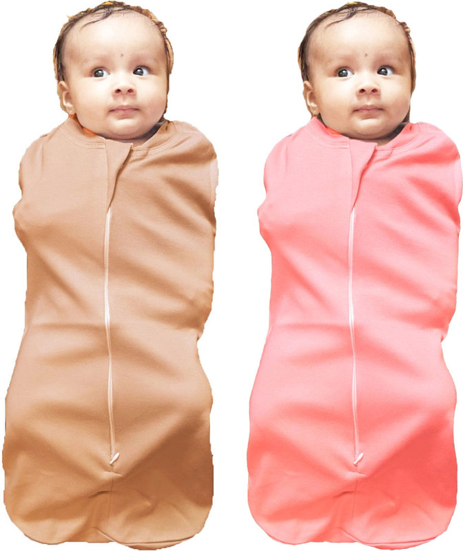 Mammachamp POD/Swaddle/Sleeping Bag/Sack for NewbornBaby 0-3months PK-2 Biscuit + Peach Sleeping Bag(White, Brown)