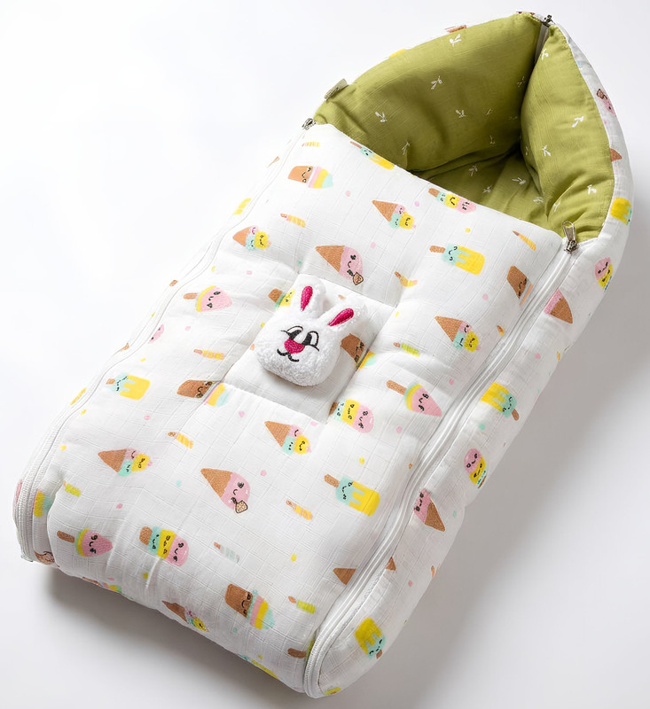 VoiDrop 100% Muslin Baby Sleeping Bag 3 in 1 Comfortable For Baby Carry Bag 0-6 Month Sleeping Bag(White)