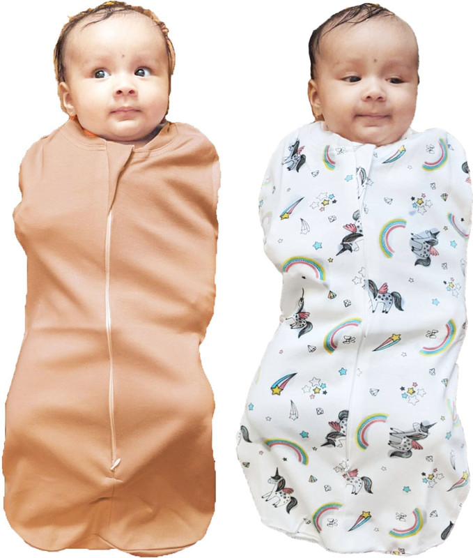 Mammachamp POD/Swaddle/Sleeping Bag/Sack for NewbornBaby 0-3 months Pack of-2 Biscuit+White Sleeping Bag(White, Brown)