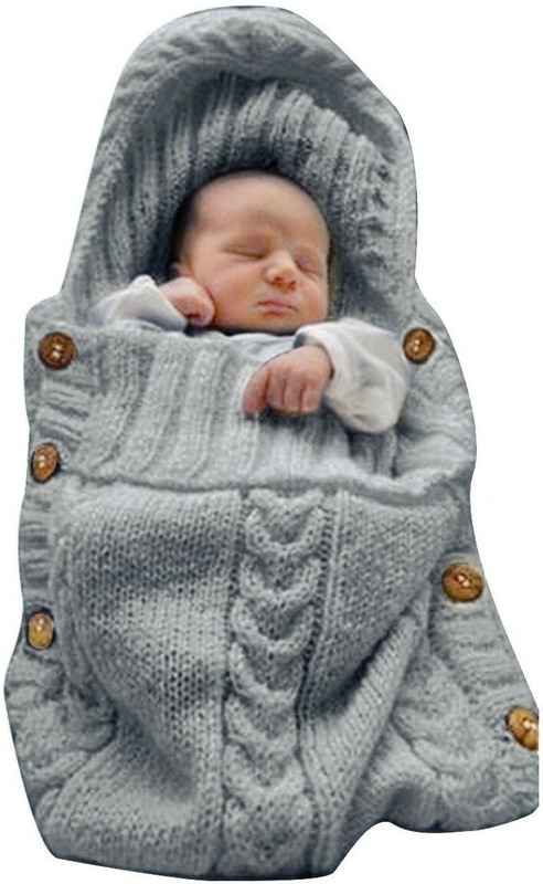 BABYMOON Organic Knitted Swaddle Sleeping Bag Sleep Sack-Wrapping Blanket-Baby Cover Sleeping Bag(Grey)