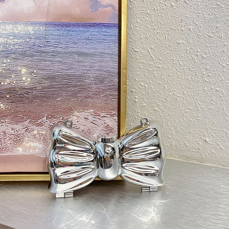 DOSYSO Silver Clutch Bow Clutch Purse Box Sling Bag women Cute Wallet for Party Wedding Girls Gift