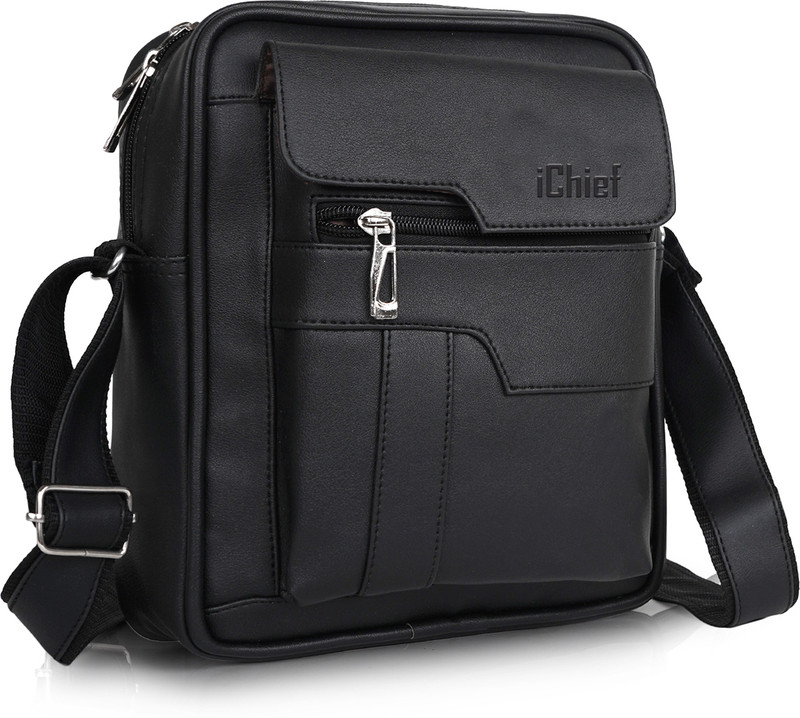 ICHIEF Black Sling Bag Draper Shoulder/Cross Body Bag/Unisex Sling Bag with Padded Tab Compartment