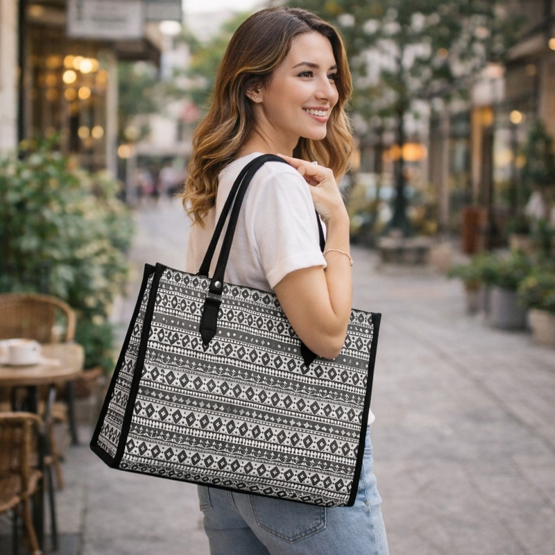 GOBAG Black, White Tote Spacious Shopping and Office Carry tote Bag for Daily Use