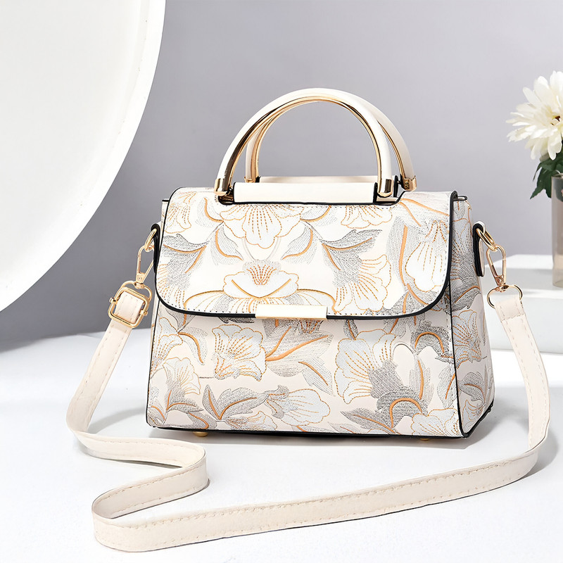SYGA White Sling Bag Women's Cross Border Handbag With Flower Printed Small Square