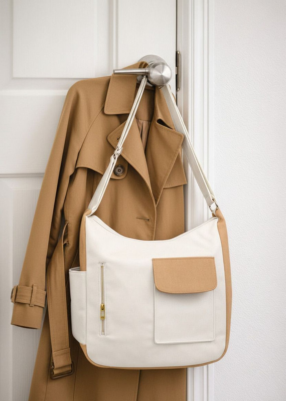 G Collection White Sling Bag Trendy College Canvas bag with Adjustable strap
