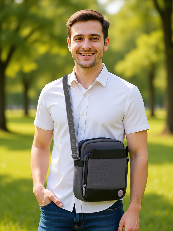 SWISS MILITARY Grey Sling Bag POPPER Polyester Sling Bag with Multi-Pocket Organizer Durable & Stylish Sling