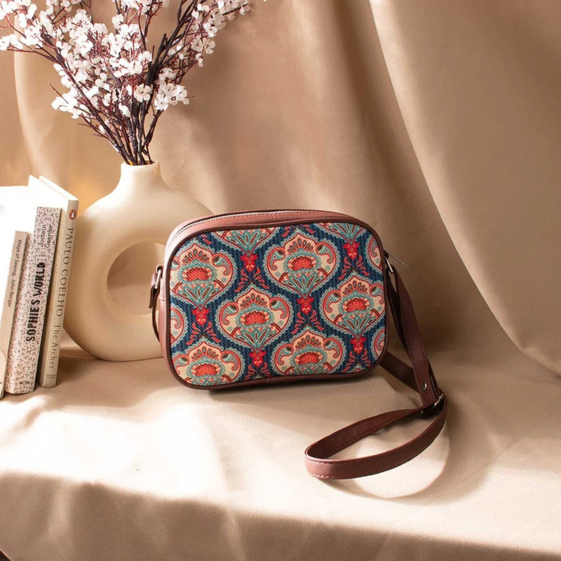 ZOUK Black, White Sling Bag Handmade Bags for Females - Vegan Leather and Indian Fabric Slings