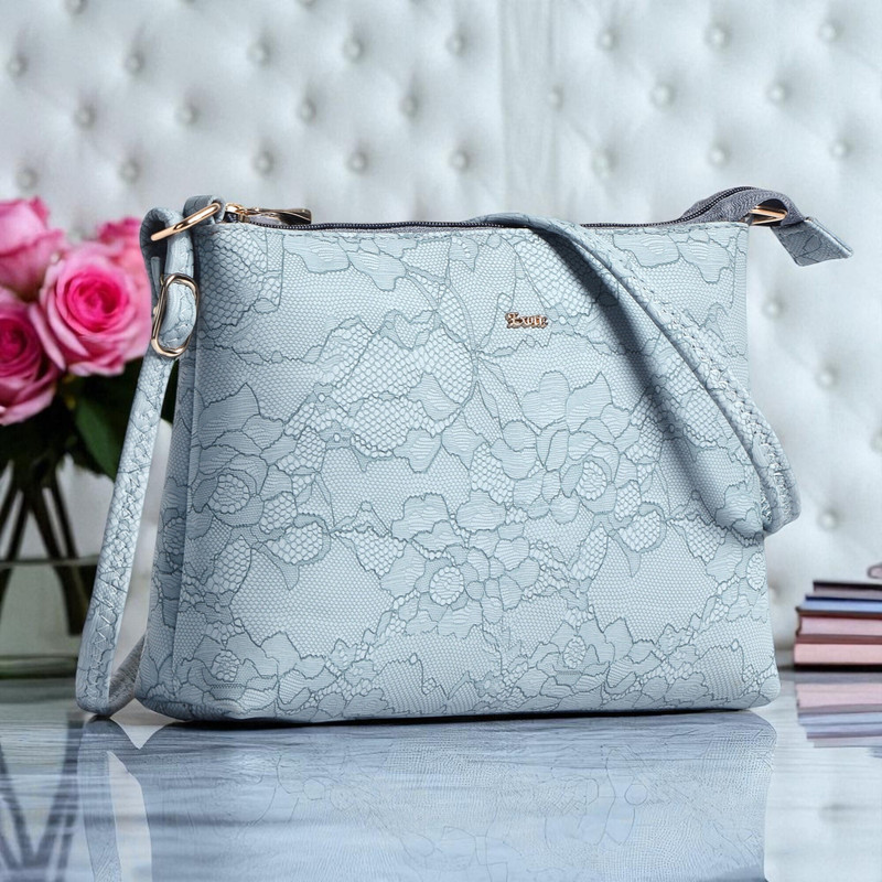 Exotic Blue Sling Bag Floral Embossed Texture Sling Bag for Women