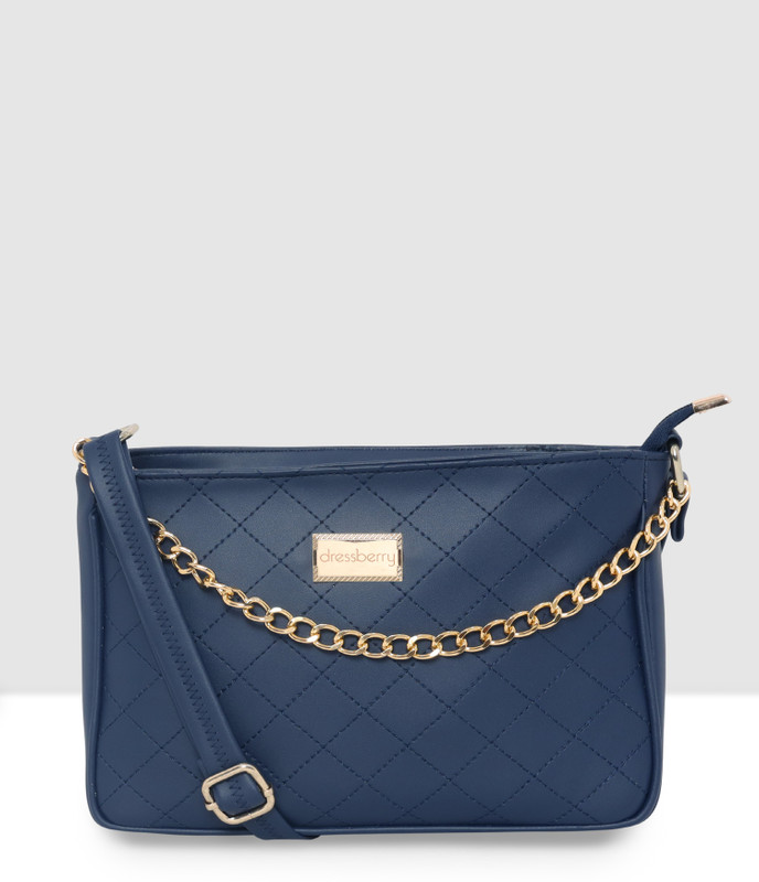 Dressberry Blue Sling Bag Juliette Stylish Crossbody Sling Bag with Metal Chain & Adjustable Strap