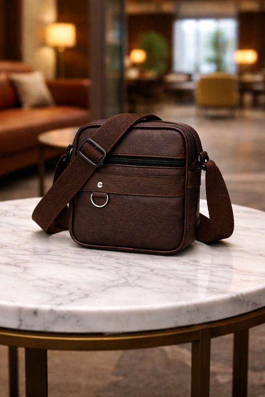 CRAR Brown Sling Bag Men's Premium Brown PU Leather Cross Body Messenger Bag | Stylish Shoulder Bag