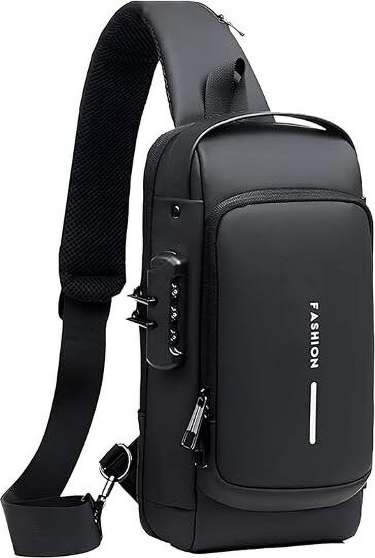 lifeindia Black Shoulder Bag Sling Bag for Men – Stylish Crossbody Backpack with USB Charging Port