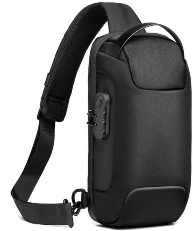 NISHIV Black Shoulder Bag Waterproof Polyester Slim Unisex Crossbody Sling Bag Chest Backpack Men's
