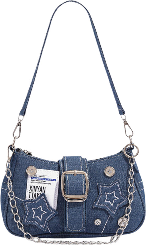 Demerra Blue Shoulder Bag Trendy Y2K Black Shoulder Bag for Women | Star Patchwork Small Hobo Handbag - 42% off at DetectaDeal