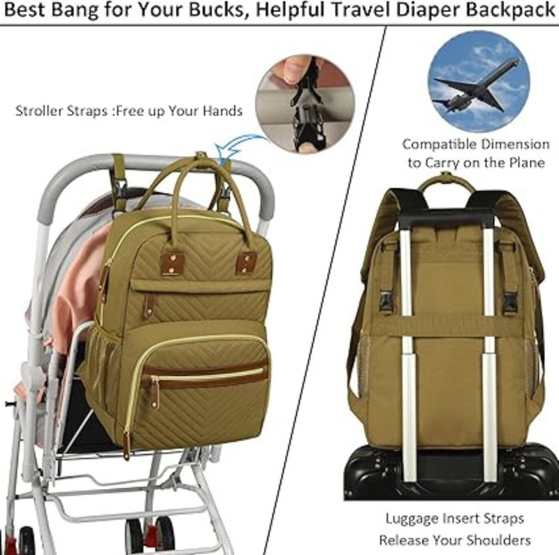 chadu Multifunctional Baby Bag with Insulated Pockets, Waterproof, Mother Bag Normal(Khaki Green)