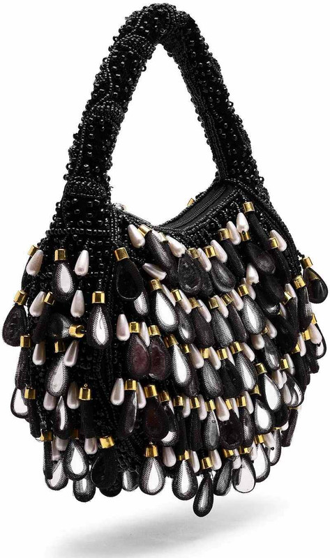 Thepearlpack Black Sling Bag Pearl Pack Embellished Velvet Purse