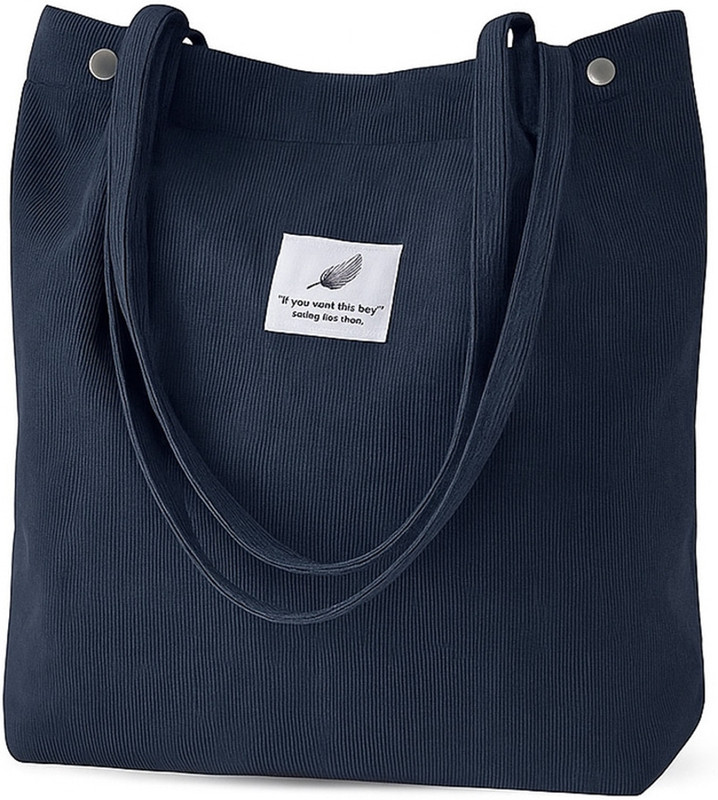 LYROVO Black Tote Women Corduroy Shoulder Tote Bag for Work Beach Travel and Shopping Grocery