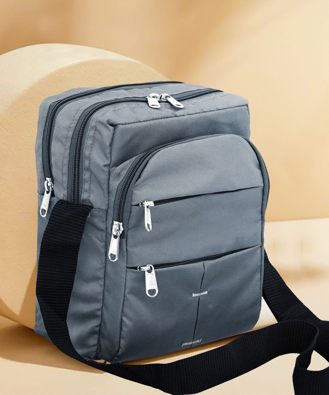 STORITE Grey Sling Bag Stylish Small 6 Multi-Pocket Zip Closure One Side Shoulder Bag
