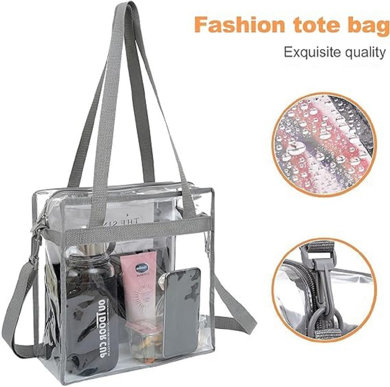 ultimatefashionista Grey Sling Bag Transparent Tote Storage Bag with Handle Clear Multipurpose Organizer for Travel