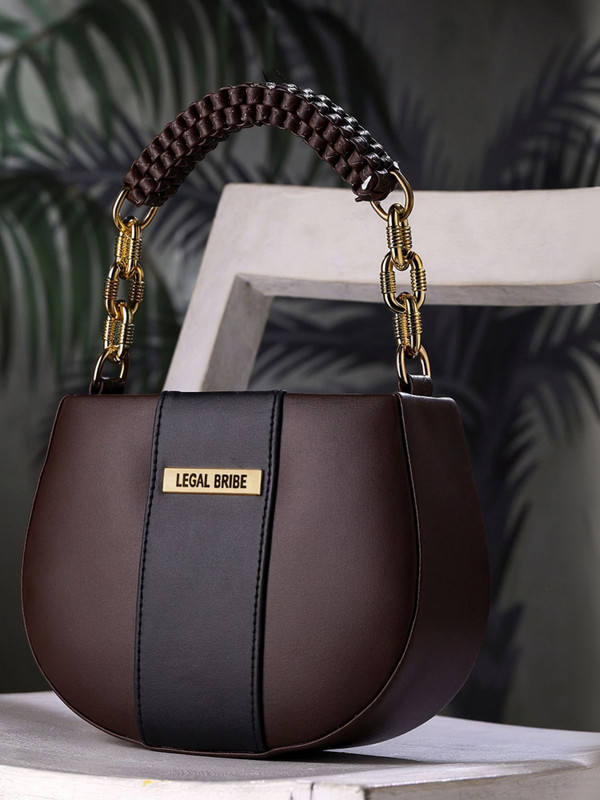 LEGAL BRIBE Brown Sling Bag Knitted Handle