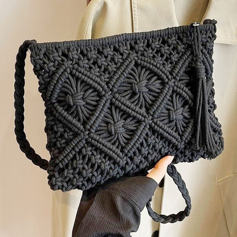 Mpire Black Hobo Women Macrame Shoulder Bag