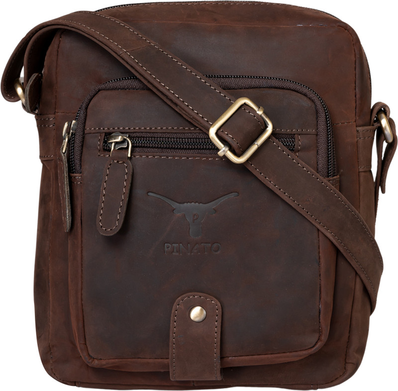 Pinato Brown Sling Bag PL-5716 Brown Sling Bag Handmade from 100% Genuine Leather Hunter Leather with Oily Effect For Men & Women