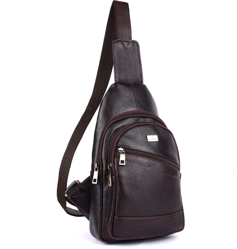 Pinato Brown Sling Bag Crossbody Sling Bag for Men Slim Top Grain Leather Chest Bag for Men Women