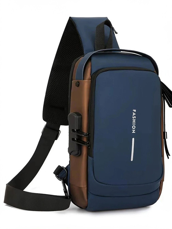 ABTRIX WITH AB Blue, Brown Sling Bag Crossbody Sling Bag – Anti-Theft Chest Bag with USB Charging, Waterproof Bag