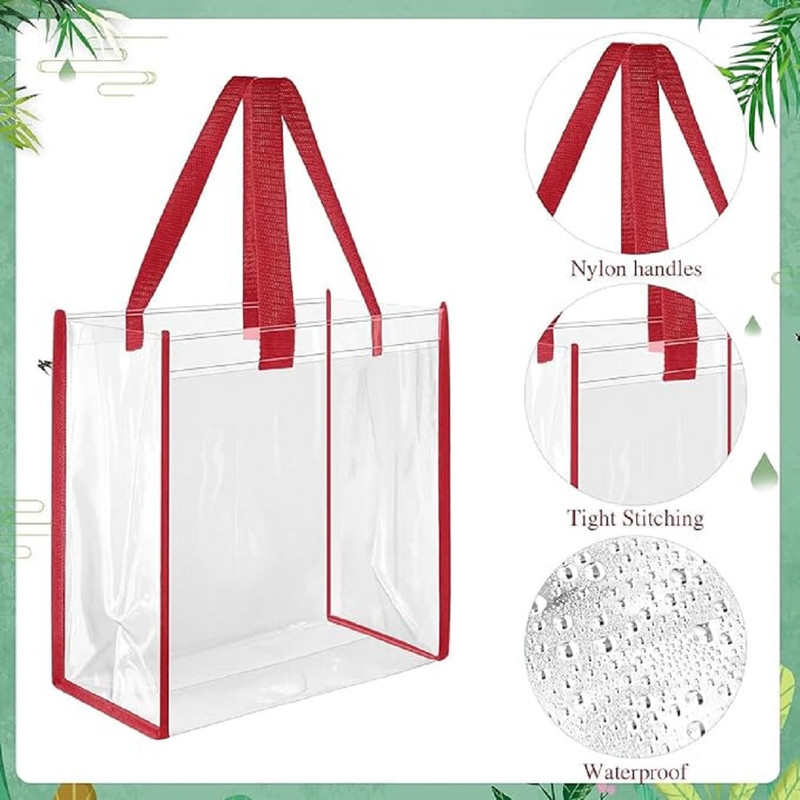 ultimatefashionista Transparent PVC Tote Bag with Handles Clear Carry Bag for Shopping,Travel,Office Poly-canvas Laundry Bag(Red 1pc)