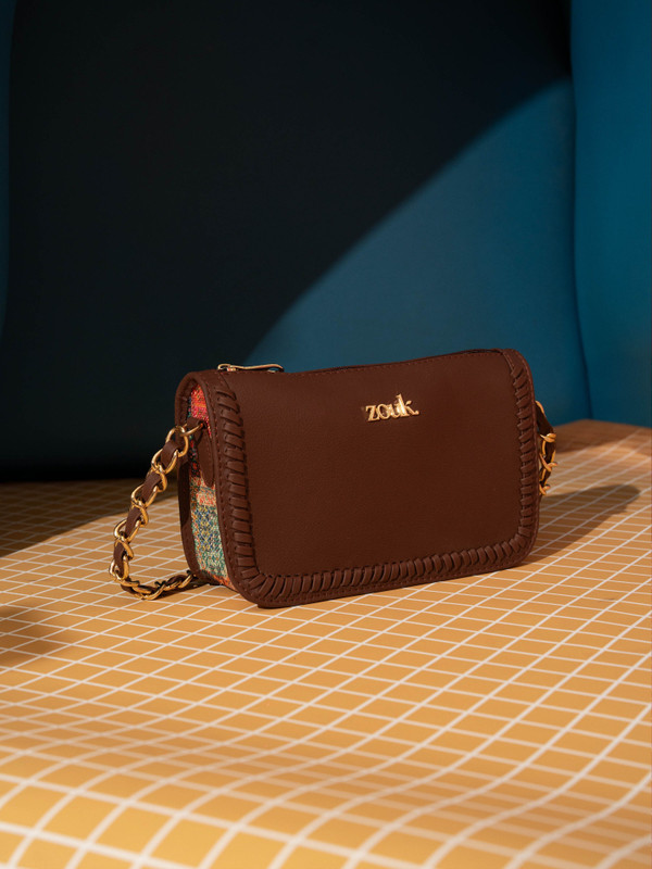 ZOUK Brown Sling Bag Aalya Baguette - Kutch Gamthi