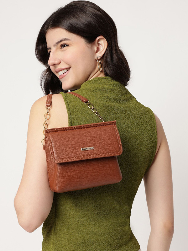 Fastrack Brown Sling Bag Light Grain