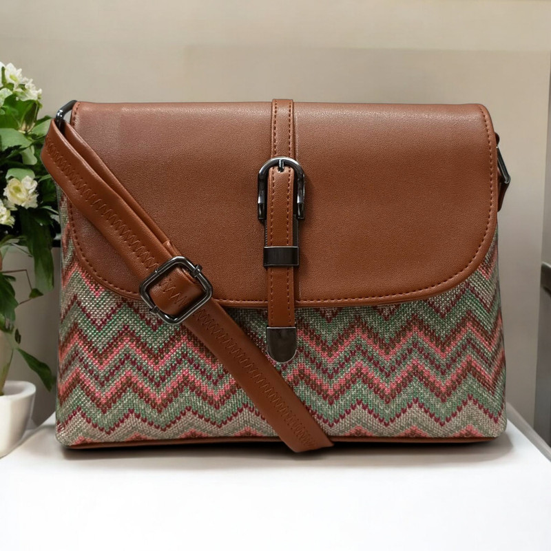 Jugnu Green Sling Bag Handicraft Jute & Rexine Sling Bag with Magnetic Flap