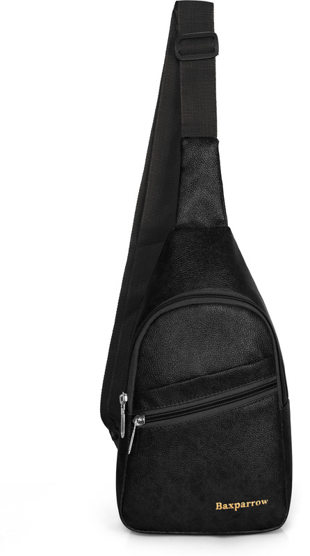 baxparrow Black Sling Bag Premium Faux Leather Crossbody Chest Bag with Adjustable Strap
