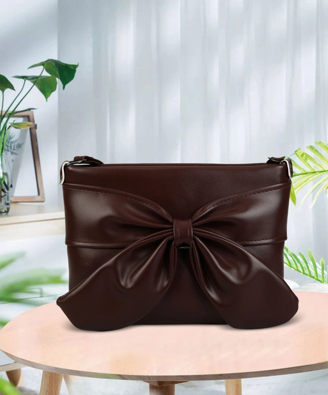 Abbana Brown Sling Bag Fashionable Leather Sling Bag with Bow – Stylish Crossbody Bag