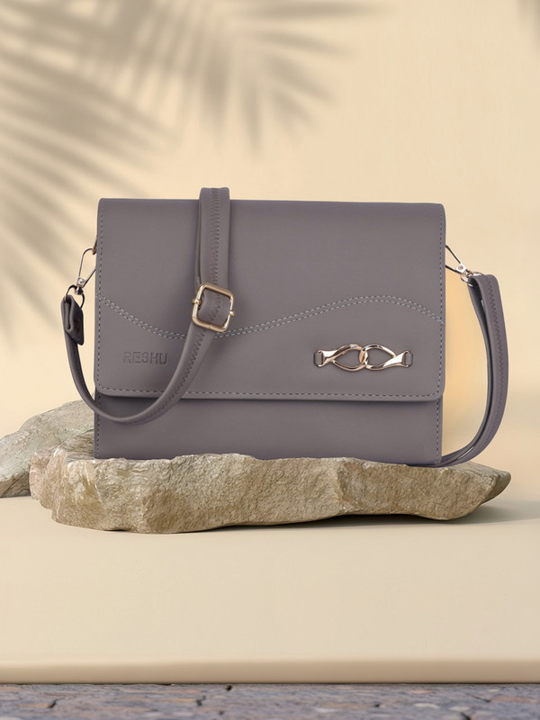 Reshu Grey Sling Bag Cross-Body With Adjustable Shoulder Strap & 3 pockets