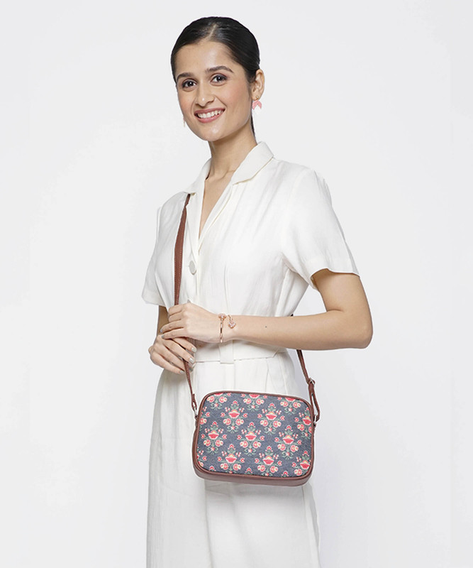 ZOUK Multicolor Sling Bag Vegan Leather and Indian Fabric Slings - Side Bags for Mobile Phones and Wallets