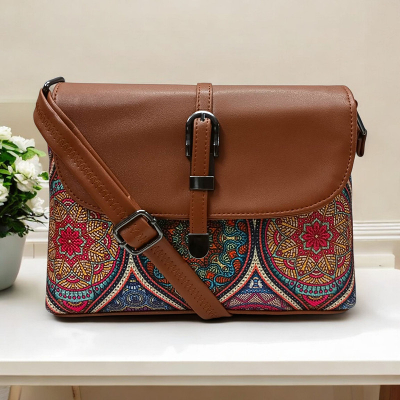 Jugnu Maroon Sling Bag Handicraft Jute & Rexine Sling Bag with Magnetic Flap