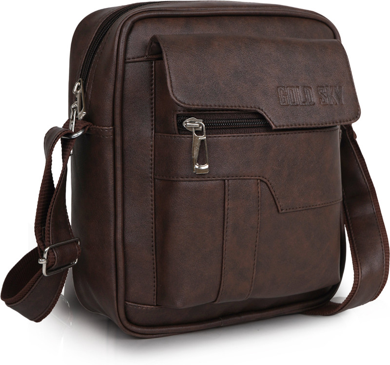 GOLD SKY Brown Sling Bag PU Leather Sling Bag/Crossbody Tablet Messenger Bag For Office Business Travel