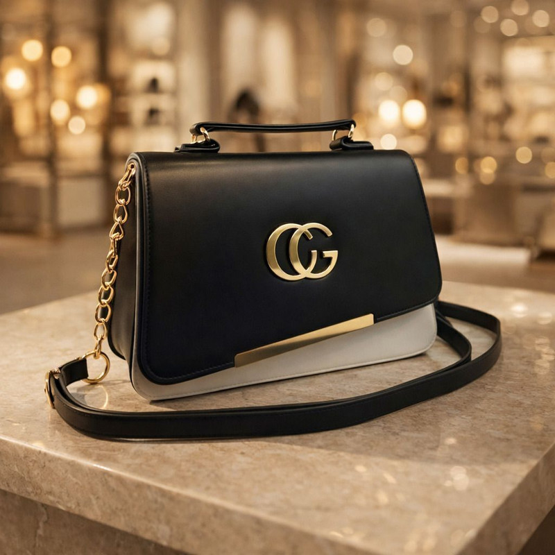 ETLIS Black Sling Bag Stylish Small Crossbody Handbag with Gold Chain for Daily & Party Use