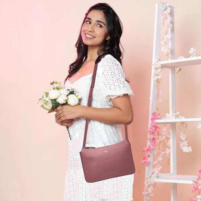 ABYS Genuine Leather New Trendy Sling Bag Small Travel Bag(Pink)