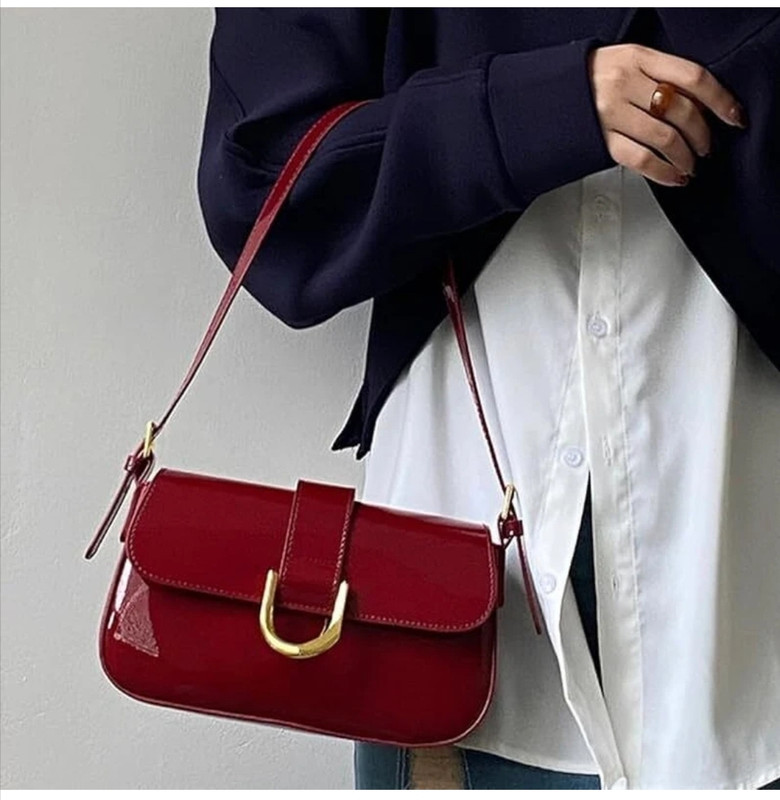 TREND STORE BAGS Red Sling Bag Urban Retro U-Buckle Women Shoulder Handbag – Glossy Classic Flap Sling Bag