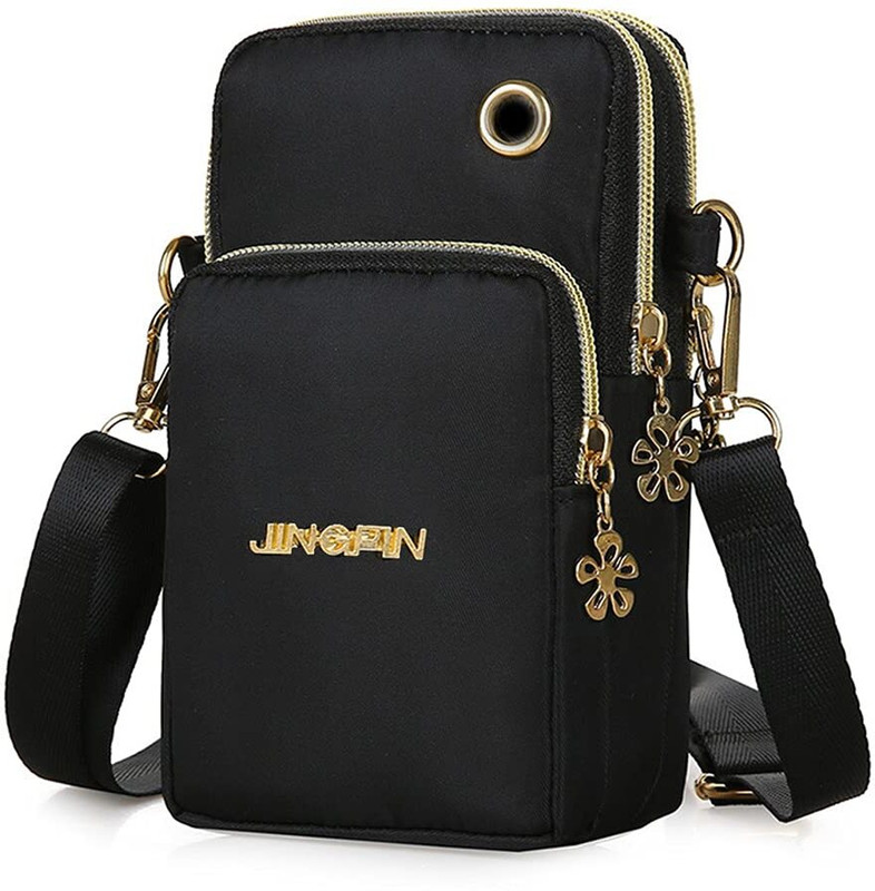HASTHIP Black Sling Bag Small Cross Body Bag, Multifunction 3 Layer Mini Crossbody Shoulder Bag Phone