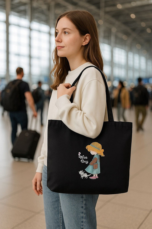 KeepCart Black Tote Tote Bags For Girls Canvas Handbag Large Capacity Fashion Bag for College Office