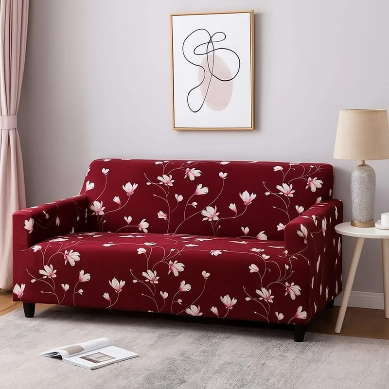 igi Polyester 3 Seater Sofa Floral Cover(Pack of 1 WINE, MAROON) - 75% off at DetectaDeal