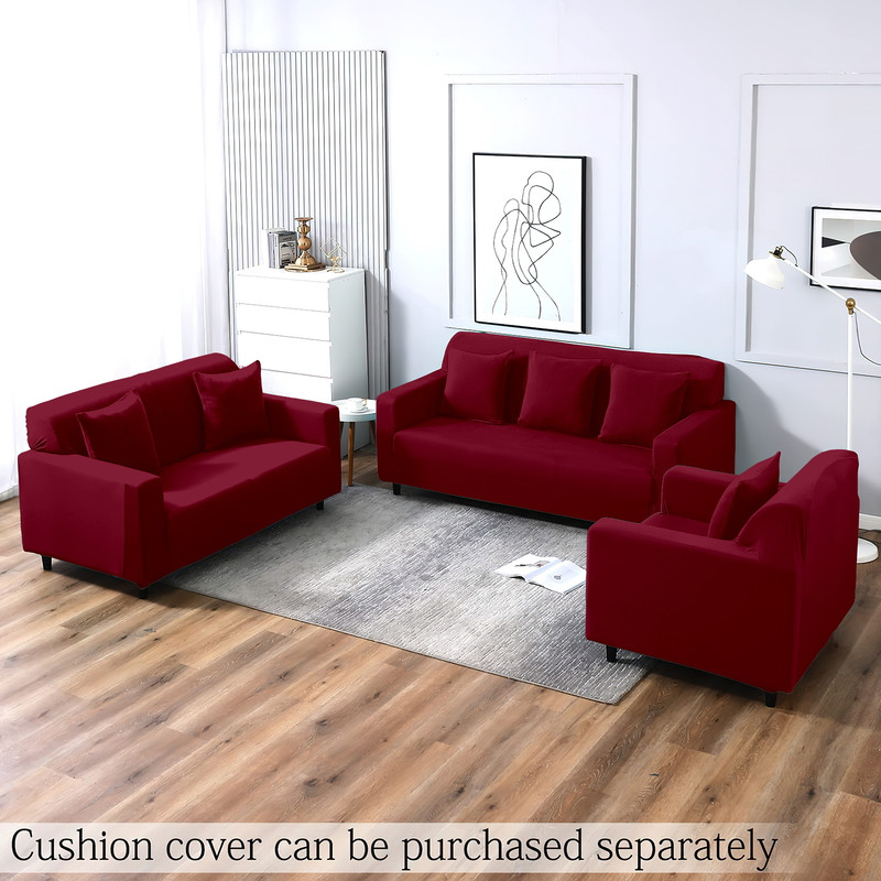 NAYISHI Polyester 3+1+1 Seater Sofa Plain Cover(Pack of 3 Maroon)